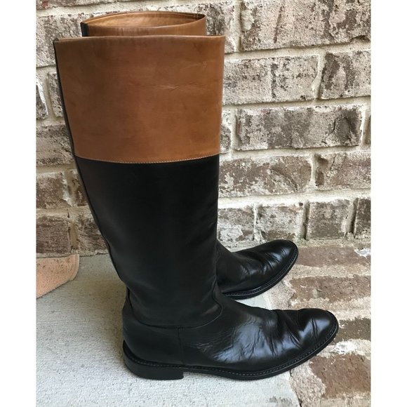 L' Autre Chose Riding Boots 38W Two Tone Tan Brown Equestrian Pull On Le… - Picture 1 of 12